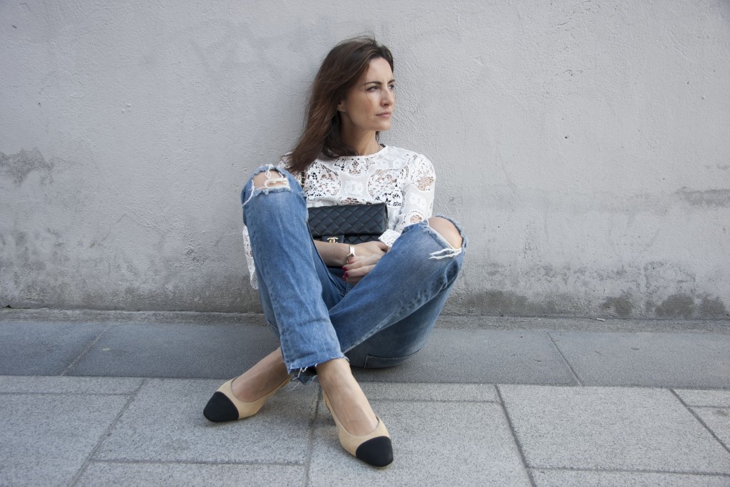 Boyfriend jeans and lace top!